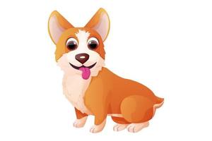 lindo perro corgi sentado, adorable mascota en estilo de dibujos animados aislado sobre fondo blanco. personaje emocional cómico, pose divertida. ilustración vectorial vector