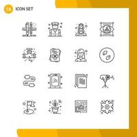 Mobile Interface Outline Set of 16 Pictograms of leak model security gadget costume Editable Vector Design Elements