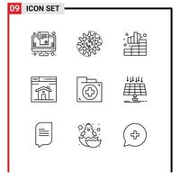 Group of 9 Modern Outlines Set for aid page work home graph Editable Vector Design Elements