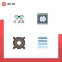 Group of 4 Flat Icons Signs and Symbols for moustache socket glasses energy music Editable Vector Design Elements