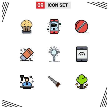 Filledline Flat Color Pack of 9 Universal Symbols of search tool ball office draw Editable Vector Design Elements