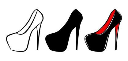 conjunto de iconos de zapatos de mujer aislado sobre fondo blanco. colorida ilustración de moda vectorial dibujada a mano. silueta de contorno de belleza y glamour. elemento de diseño de logotipo. vector