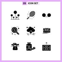 Modern Set of 9 Solid Glyphs Pictograph of storm cloud mail search find Editable Vector Design Elements