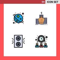 Modern Set of 4 Filledline Flat Colors Pictograph of space holiday crown monarchy xmas Editable Vector Design Elements