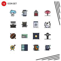 16 User Interface Flat Color Filled Line Pack of modern Signs and Symbols of city spring flower list flower tag Editable Creative Vector Design Elements