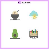 Editable Vector Line Pack of 4 Simple Flat Icons of bowl analytics nature avocado presentation Editable Vector Design Elements