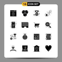 Pack of 16 creative Solid Glyphs of check comet award space astronomy Editable Vector Design Elements
