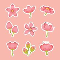 Peach Blossom Sticker Set in Flat Style vector