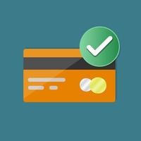 Credit card and check mark. business icon. concept of Payment successful. financial business with a credit card. flat cartoon for the business idea, web design. vector illustration