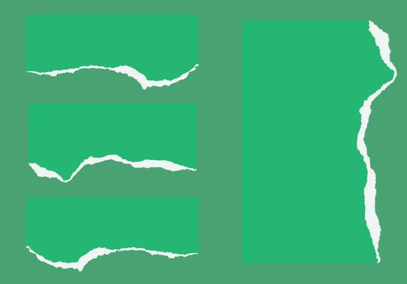 Green color torn paper illustrations set
