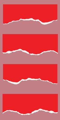 Scrap of red color torn paper with torn edges set
