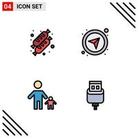 4 Universal Filledline Flat Color Signs Symbols of bread family compass navigational kid Editable Vector Design Elements