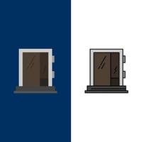 puerta ventana edificio construcción reparación iconos plano y línea llena icono conjunto vector fondo azul