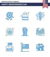 Happy Independence Day 4th July Set of 9 Blues American Pictograph of america international flag american flag state Editable USA Day Vector Design Elements