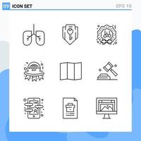 iconos de estilo moderno de 9 líneas. símbolos de contorno para uso general. signo de icono de línea creativa aislado sobre fondo blanco. Paquete de 9 iconos. vector