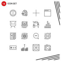 Set of 16 Modern UI Icons Symbols Signs for graphic business wedding window app Editable Vector Design Elements