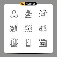 9 Universal Outlines Set for Web and Mobile Applications agriculture leaf lock about info Editable Vector Design Elements