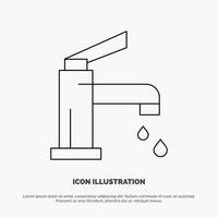 Bath Bathroom Cleaning Faucet Shower Line Icon Vector