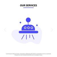 Our Services Astronomy Space Ufo Solid Glyph Icon Web card Template vector