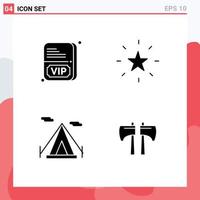 Pictogram Set of 4 Simple Solid Glyphs of card teepee bookmark star chop Editable Vector Design Elements