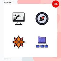 paquete de 4 signos y símbolos de colores planos de línea de relleno modernos para medios de impresión web, como elementos de diseño de vectores editables de red de vacaciones médicas de carpeta de corazón