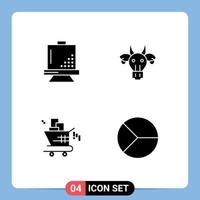 Pack of 4 Modern Solid Glyphs Signs and Symbols for Web Print Media such as board skull development animals marketing Editable Vector Design Elements