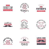 feliz día del padre saludo mano letras insignias 9 negro y rosa error tipográfico aislado en blanco plantilla de diseño de tipografía para cartel banner tarjeta de regalo camiseta impresión etiqueta pegatina estilo retro vintage vector