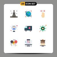 9 Universal Flat Color Signs Symbols of ambulance person hand light bulb Editable Vector Design Elements