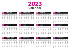 One page Wall Calendar 2023 Happy New Year vector