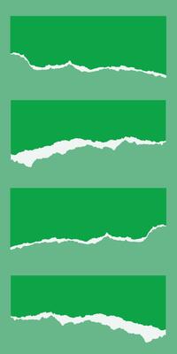 Realistic green color torn ripped paper set