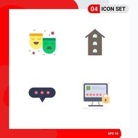 Set of 4 Commercial Flat Icons pack for masks bubble happy sad shop front comment Editable Vector Design Elements