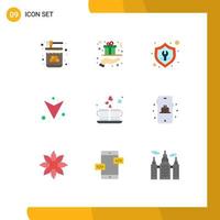 Flat Color Pack of 9 Universal Symbols of full arrow hand insurance tools Editable Vector Design Elements