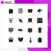Mobile Interface Solid Glyph Set of 16 Pictograms of avatar athlete sale inspiration imagination Editable Vector Design Elements