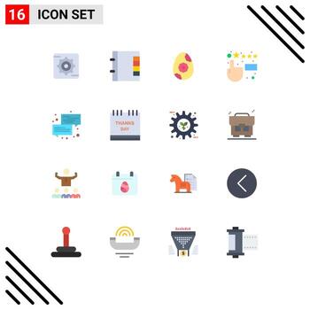 paquete de color plano de 16 símbolos universales de mensaje de calendario comunicación de diálogo de flores paquete editable de elementos creativos de diseño de vectores