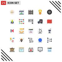 Pack of 25 Modern Flat Colors Signs and Symbols for Web Print Media such as locked medal barricade education protection Editable Vector Design Elements
