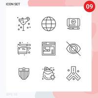 Set of 9 Commercial Outlines pack for web internet best grade knife kitchen Editable Vector Design Elements