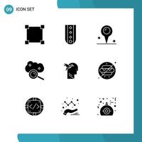 Set of 9 Modern UI Icons Symbols Signs for imaginaton internet cloud map cloud search cloud magnifying Editable Vector Design Elements