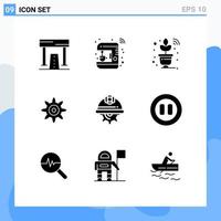 Solid Glyph Pack of 9 Universal Symbols of day gear maker setting smart Editable Vector Design Elements