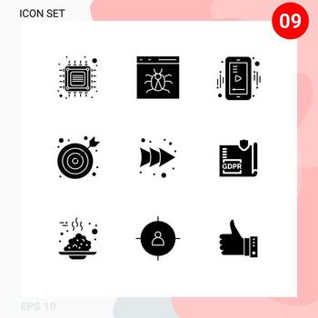 Set of 9 Modern UI Icons Symbols Signs for arrow center develop bulls eye player Editable Vector Design Elements