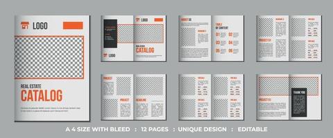 12 Pages real estate catalog or porperty a4 bifold brochure template design vector