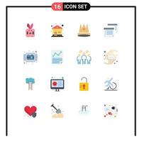 16 Universal Flat Color Signs Symbols of reminder paper king notes achievement Editable Pack of Creative Vector Design Elements