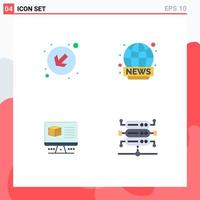 Pictogram Set of 4 Simple Flat Icons of arrow internet world wide news database Editable Vector Design Elements