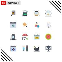 Mobile Interface Flat Color Set of 16 Pictograms of molecule chemistry internet space astronaut Editable Pack of Creative Vector Design Elements