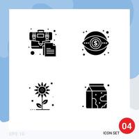 Modern Set of 4 Solid Glyphs Pictograph of bag sub flower document marketing nature Editable Vector Design Elements