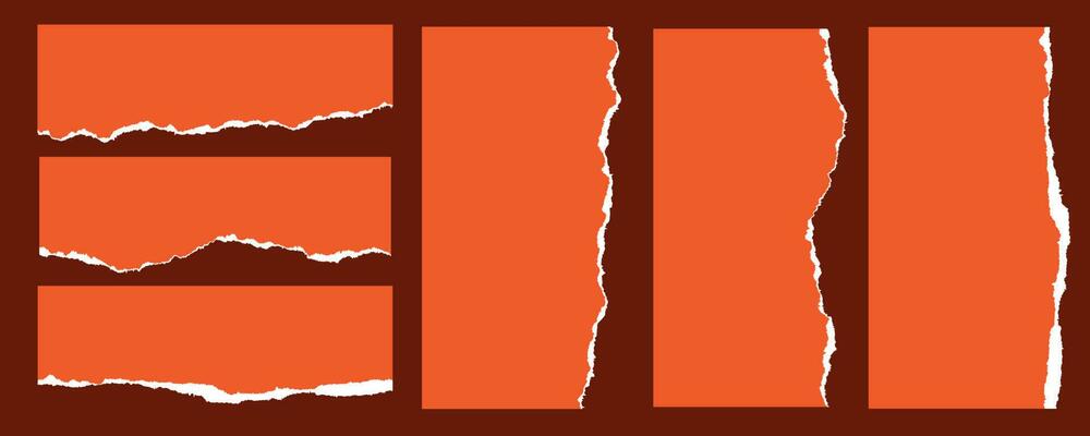 Deep orange color torn paper design template set