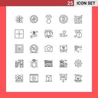 Pack of 25 Modern Lines Signs and Symbols for Web Print Media such as shooting bulls connection ambition money Editable Vector Design Elements