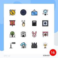 Set of 16 Vector Flat Color Filled Lines on Grid for education seo commerce idea campaigns Editable Creative Vector Design Elements