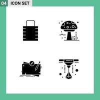 Solid Glyph Pack of 4 Universal Symbols of key map security mushroom quest Editable Vector Design Elements