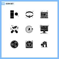 Modern Set of 9 Solid Glyphs and symbols such as environmental protection ecology html earth day medicine Editable Vector Design Elements