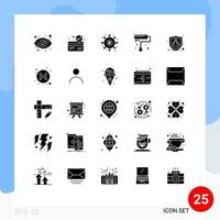 Modern Set of 25 Solid Glyphs Pictograph of protection roller dividends paint paint brush Editable Vector Design Elements